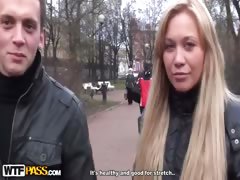 Blonde Goes For Risky Outdoor Blowjob