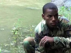 Cock-strong twink soldier by the river