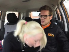 Nasty blonde fucks instructor in his car