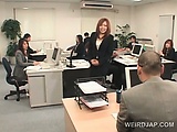 Japanese babe gets roped to her office chair and fucked