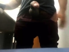 MILKING HIS BIG UNCUT BRAZILIAN DONKEY DICK AT WORK