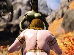 Muscular futanari orcs fuck Juicy Curvy Warrior