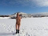 Russian Nude Girl in forest on bridge and with ships