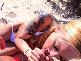 Blonde sucks cock POV on vacation at the beach